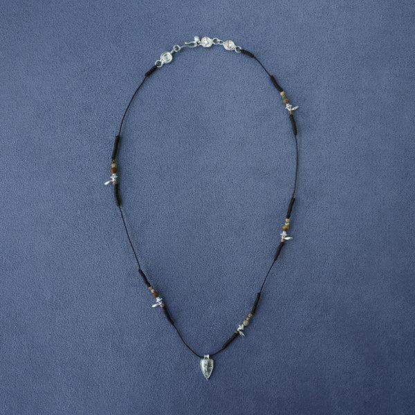 SALE E PEPE Sterling Silver Picture Stone Shield Braided Necklace SEP-SP03N26-ZY Brown/Silver